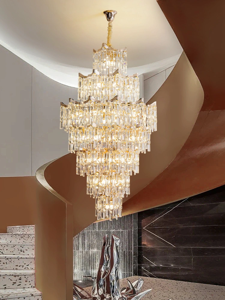 Luxury Living Room Lamp French Penthouse Villa Chandelier Duplex New Stair Crystal Pendant Lamp