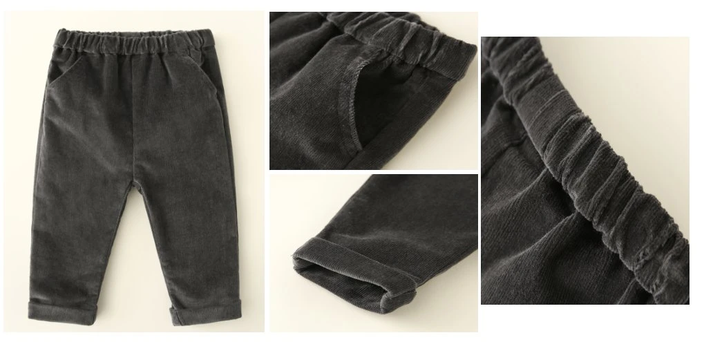 Ropa de pantalón de pana gris oscuro para bebés con bajo plegable