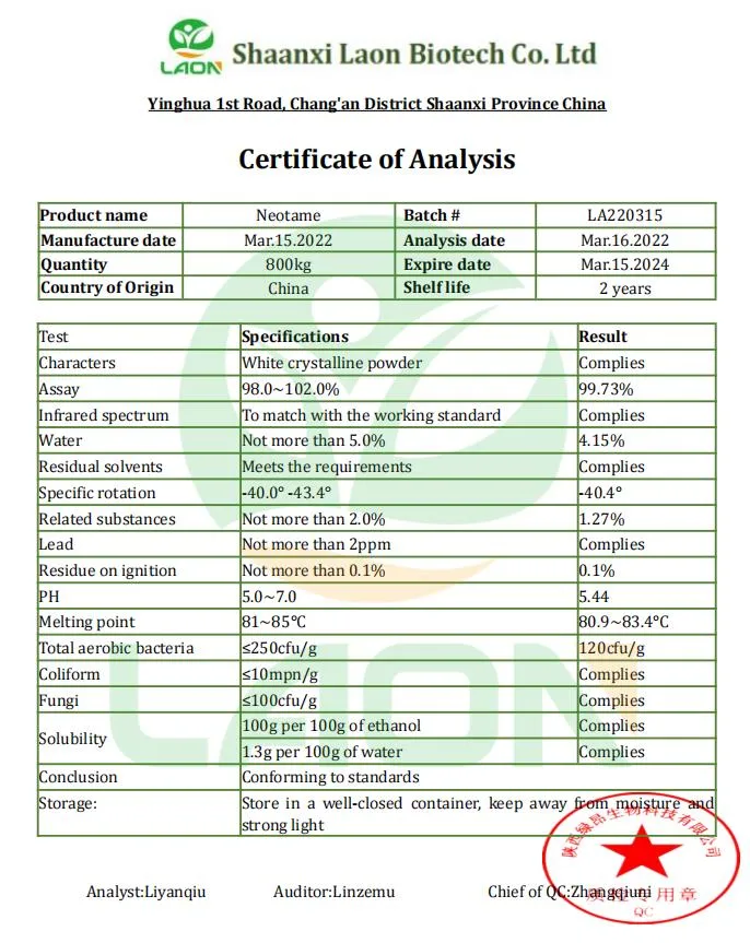 Supply Food Sweeteners CAS No. 165450-17-9 Neotame