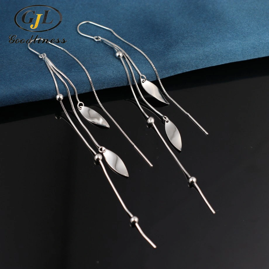 S925 Sterling Plata Super Flash largo Tassel Pendientes