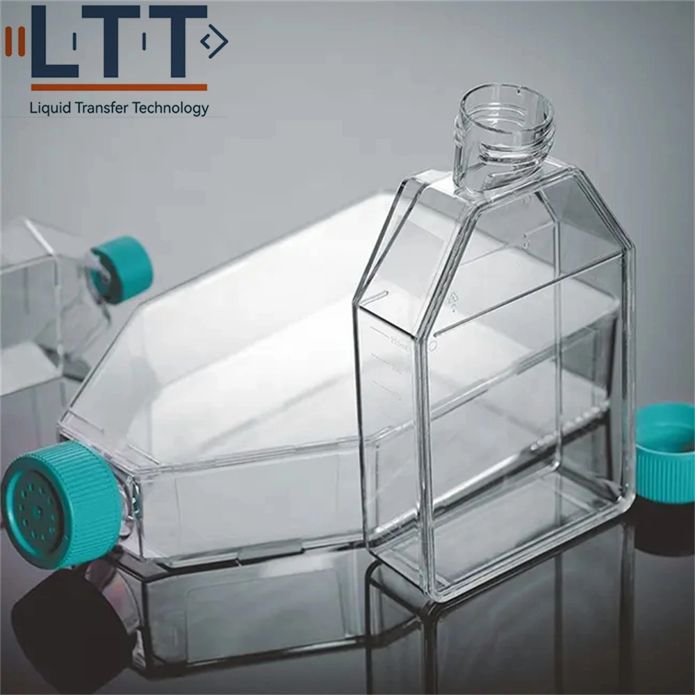 Tc Treated T175 Plastic Rectangular Canted Neck Laboratory Tissue Culture Bottle Vented Caps 175cm2 Cell Culture Flask