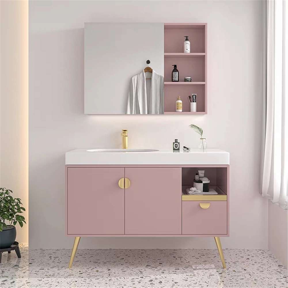 Hotel Mignon Salle de bains Design cabinet Pink PVC étanche de meubles de coin salle de bains avec miroir de courtoisie