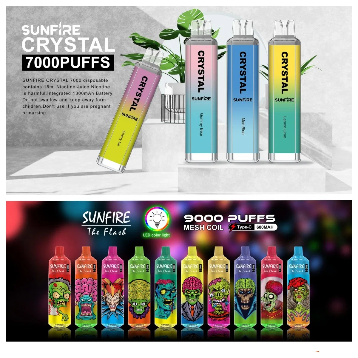 Sunfire 7000 Crystal PRO Max Finish Disposable Pods 800 6000 7K 9K 10K 12K Puffs Plus Vapers Desechables Digital Ske Vase Hayati Vape 9000 12000 EU Warehouse