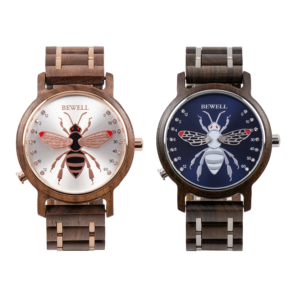 2023 Modern Stainless Steel with Wood Wrist Watch for Men Custom Logo Smart Wooden Watch Relogio Masculino
