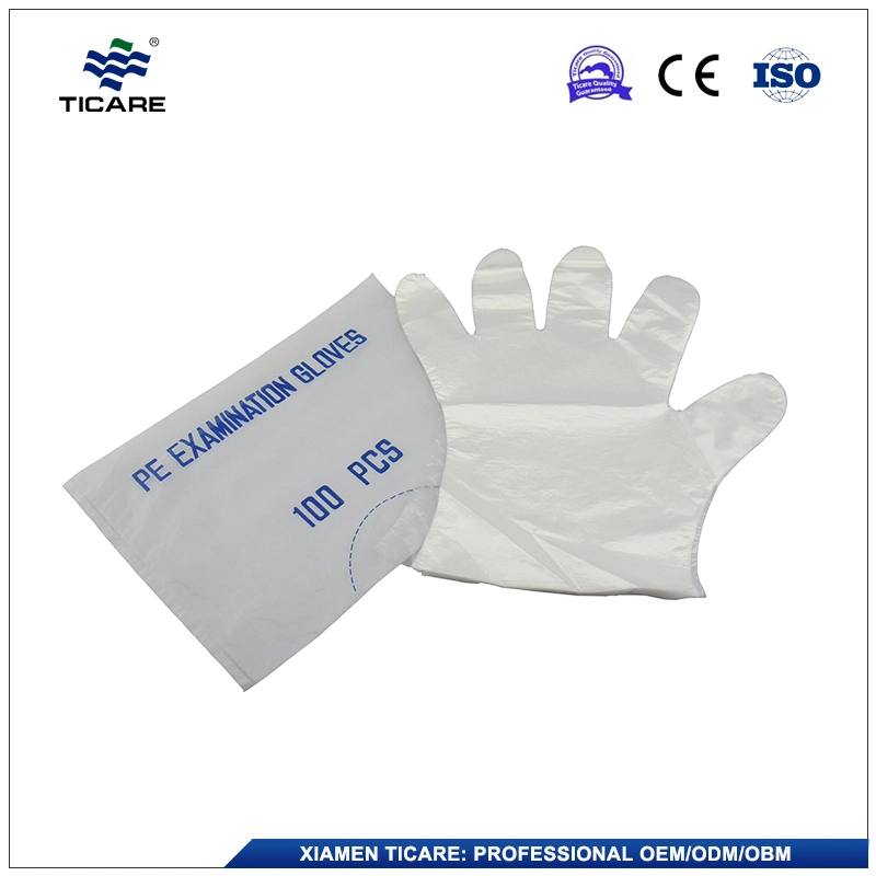 Guantes de examen de PEBD de PEBD transparentes