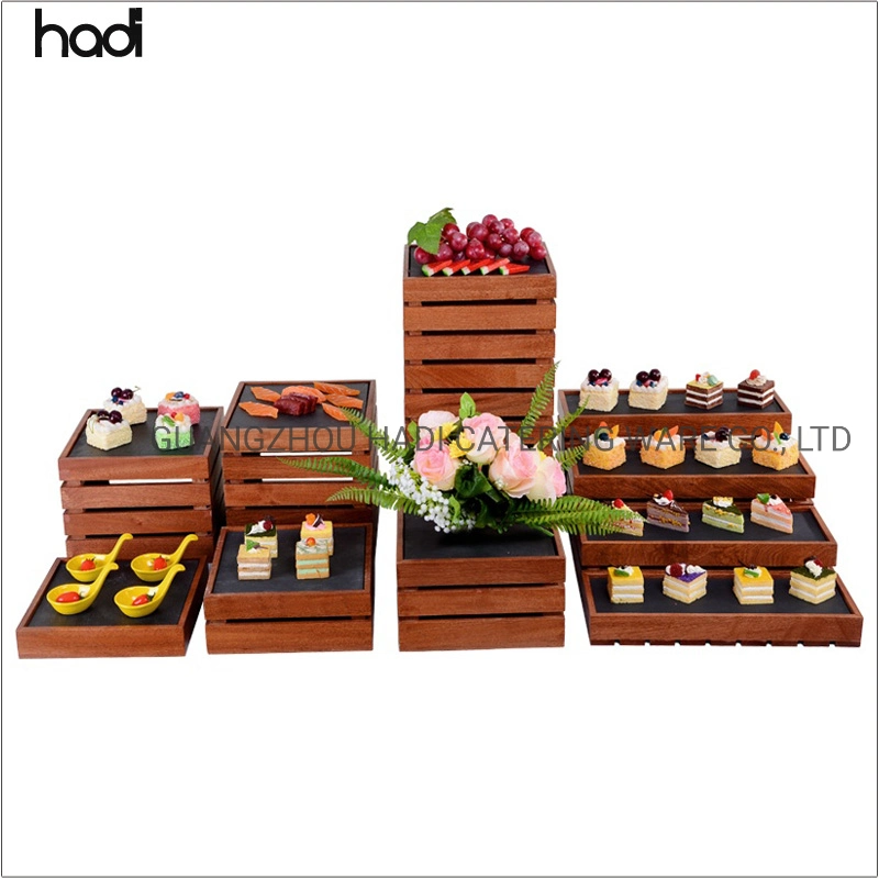 Hadi Catering Supplies for Restaurants Rectangular Wooden Display Riser Table Buffet High Risers Sapele Wooden Elevation for Buffet