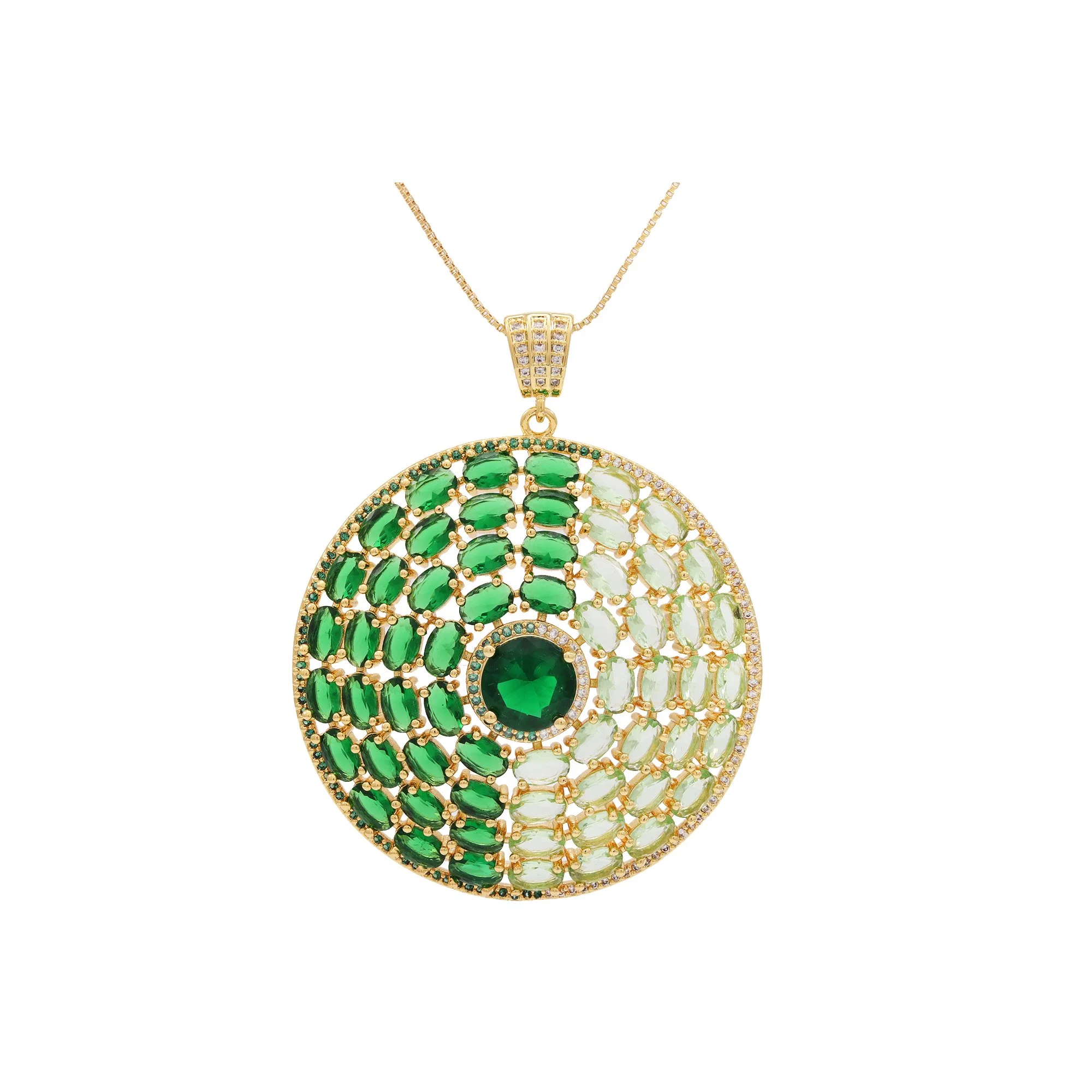 Simple Jewelry Big Round Green Crystal Pendant Necklace for Women