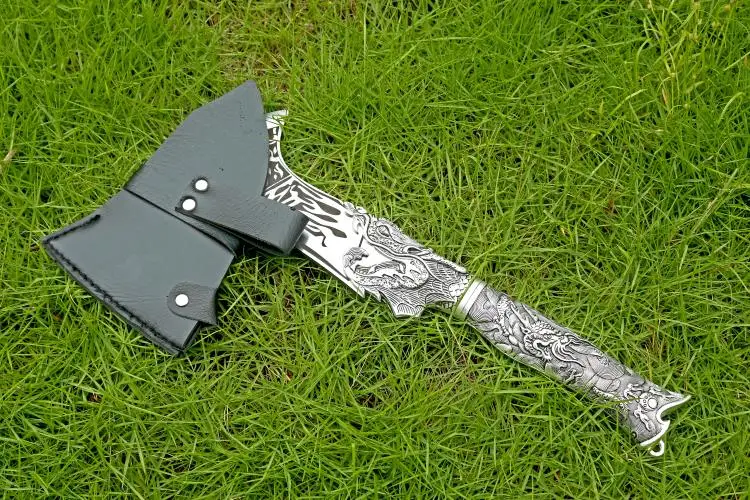 Handmade High Carbon Steel Broad Axe Tomahawk Metal Dragon Handle X201