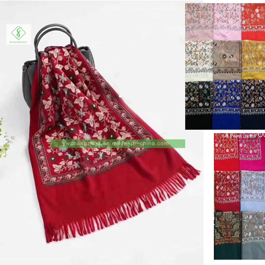 Ethnic Style Plain Cashmere Fashion Embroidered Scarf Women Warmer Shawl