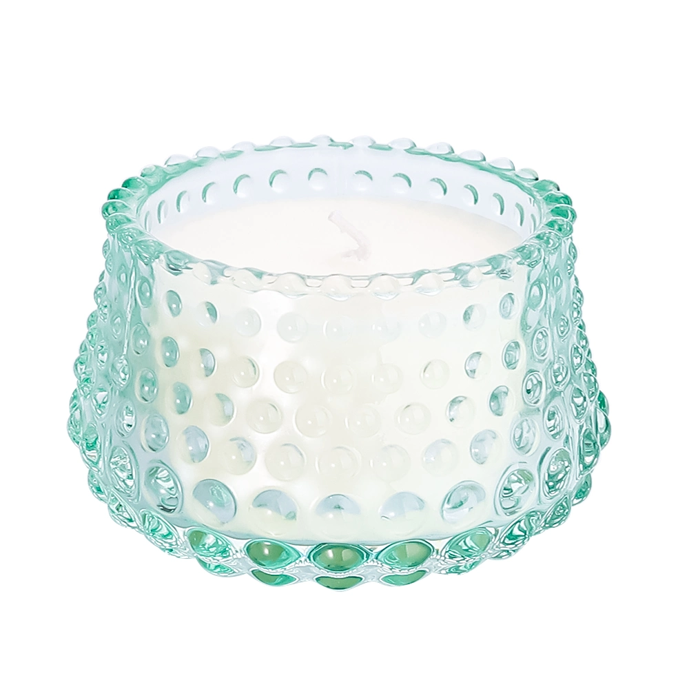 Round Embossed Small Pillar Glass Candle Jar Stick Holder