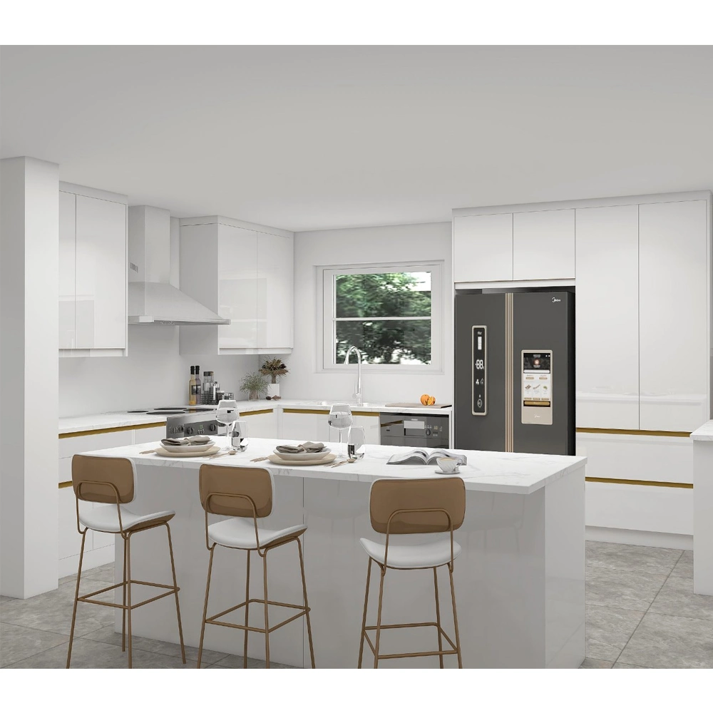 BEST sale Design moderne préfabriqué modulaire mobilier de cuisine blanc Hight Armoires de cuisine Lacquer brillant avec îlot