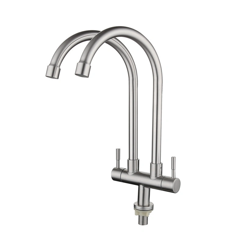 304 Stainless Steel Twin Double Wall Mounted Tap Sink Tap Water Tap with Filter