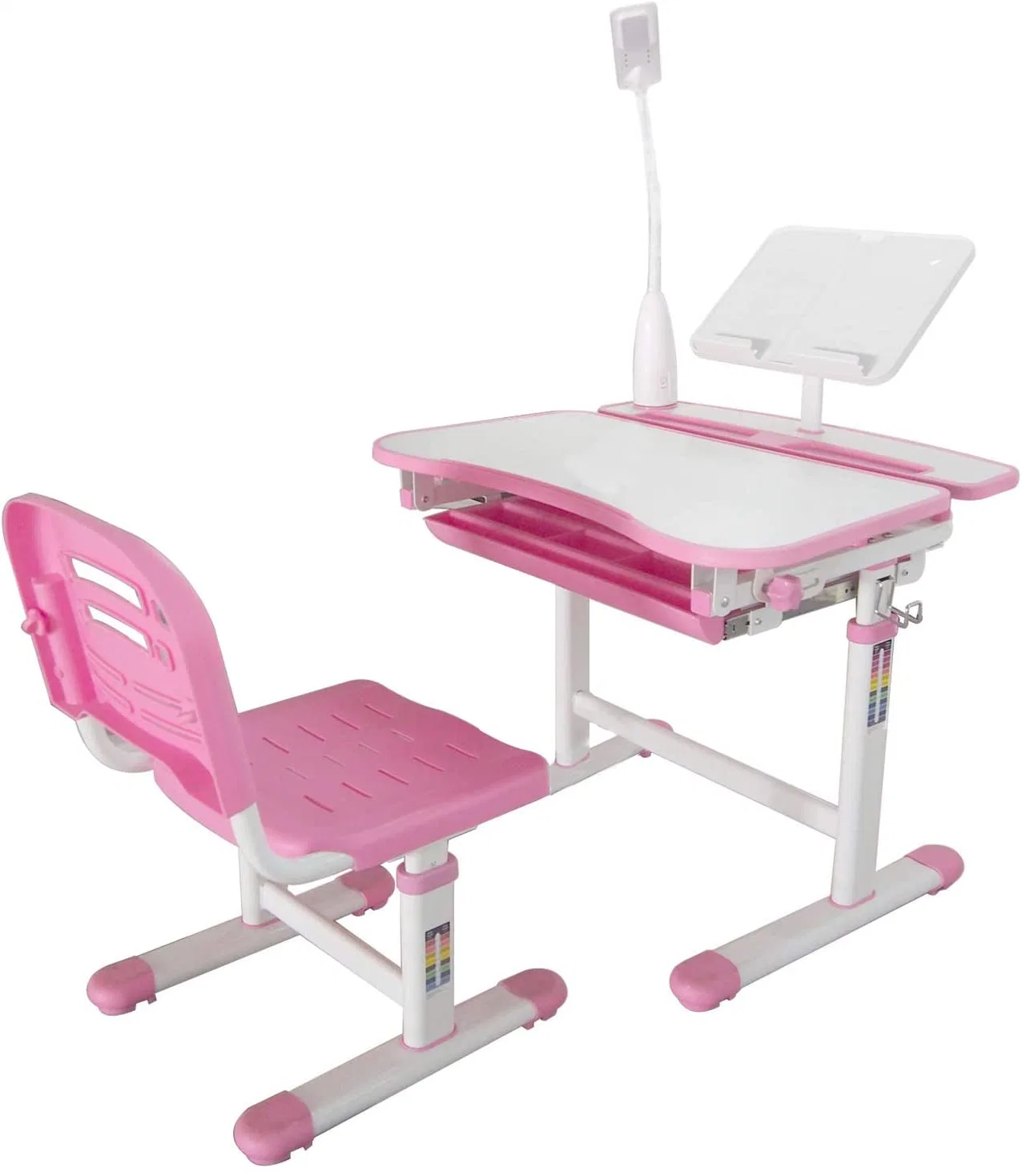 Kids Functional Desk and Chair Set Height Adjustable School Children Study Table with Light