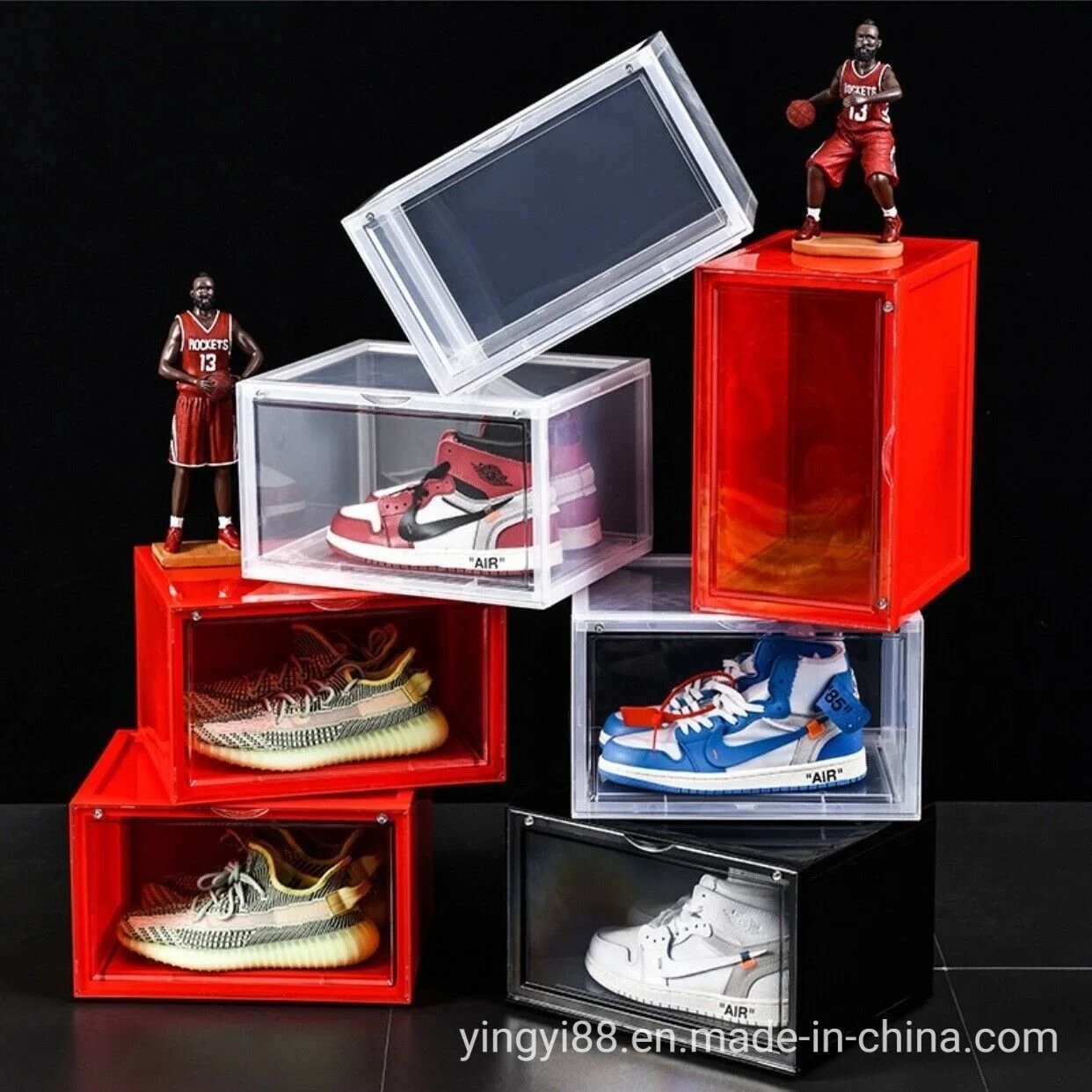 Schwarze Geschenk Verpackung Drop Front Kunststoff Schuh Storage Display Box Verpackungskarton