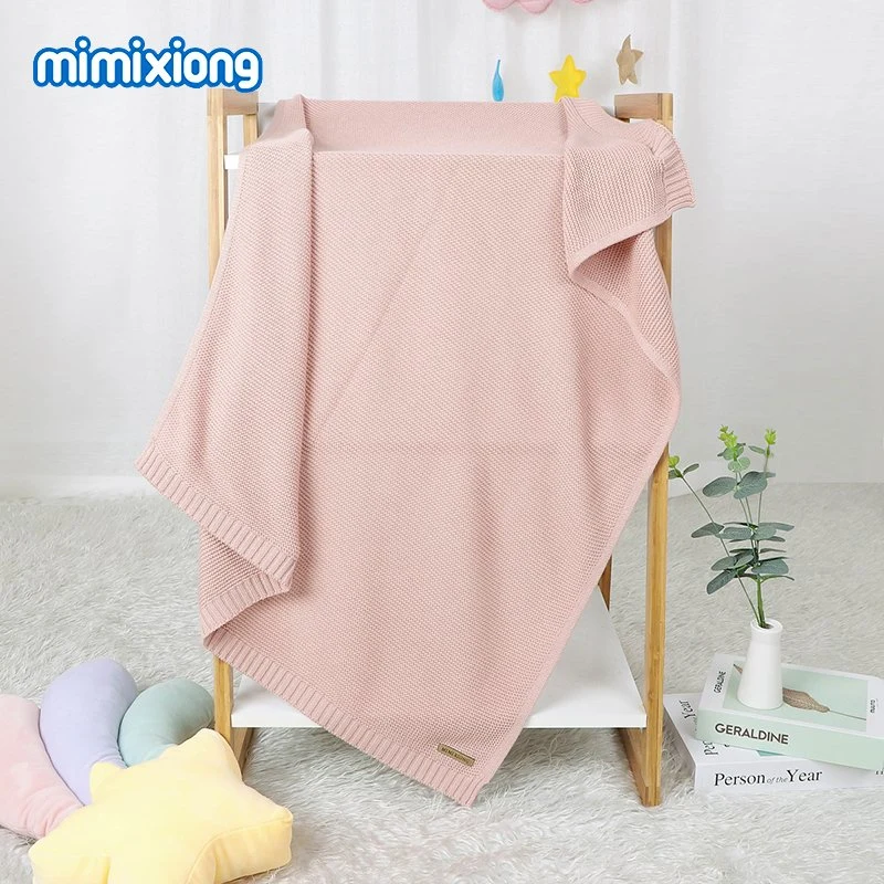 Amazon Top Venta Baby Cotton Blanket Mayoreo Solid Color Super Manta de punto suave y abrigada para bebé