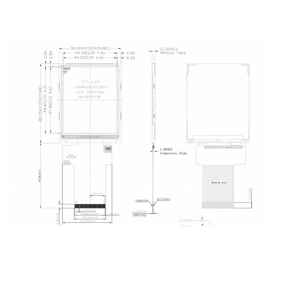 Nuevo estilo IPS TFT UART 2,8*320 TFT Wholesale/Supplier de 240 pulgadas Panel LCD