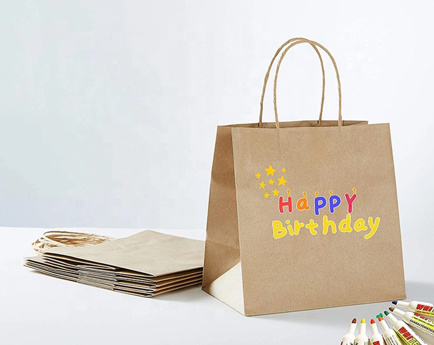 Customized Large Capacity Recyclable Kraft Paper Takeaway Tote Paper Bag Supermarket Vegetable Shopping Bag