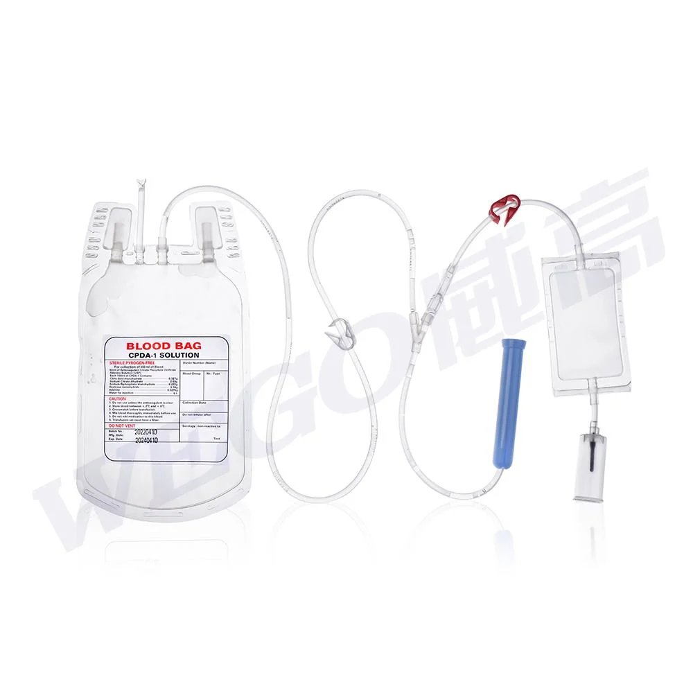 Bolsa de recogida de sangre médica doble triple cuádruple con aprobación CE Bolsas de sangre CPD 450ml