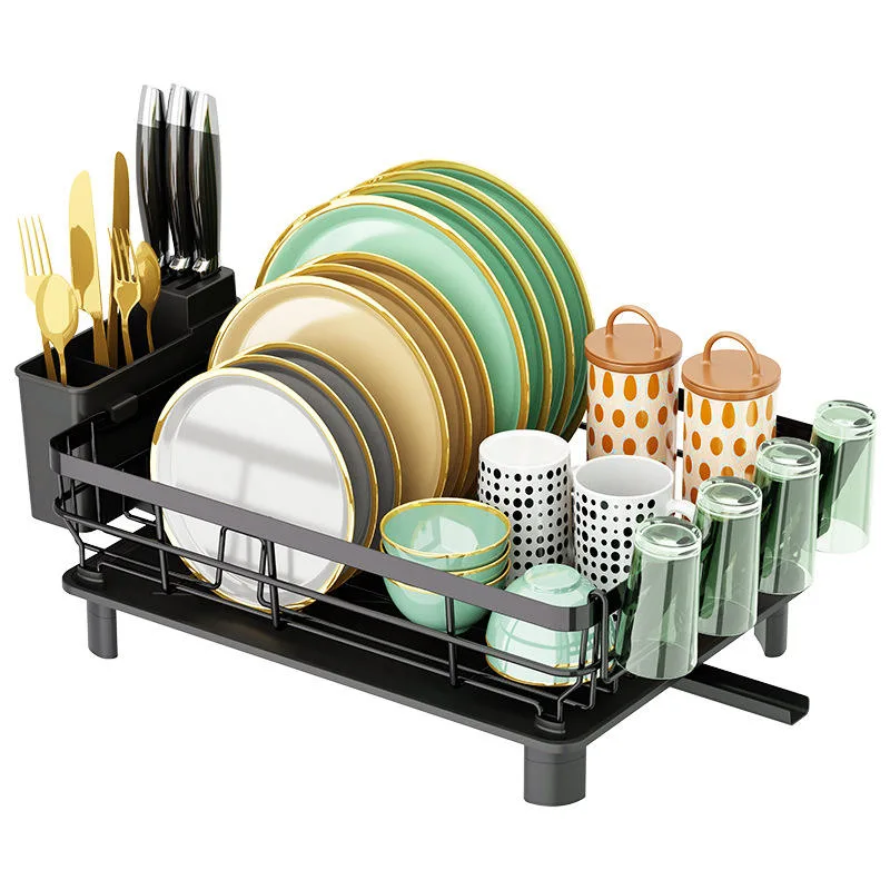 Kitchen Accessories Dishes Drying Rack Shelf Kitchen with Drain Board Drainer Rack Foldable Dish Rack with Drain