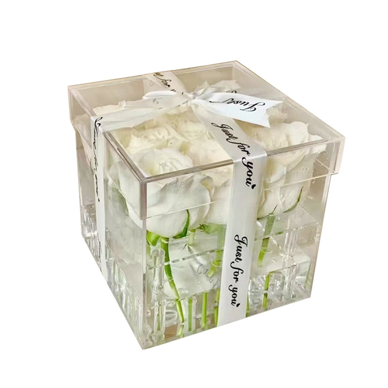 Factory Customized Square Clear Acrylic Flower Storage Boxes Acrylic Rose Gift Box