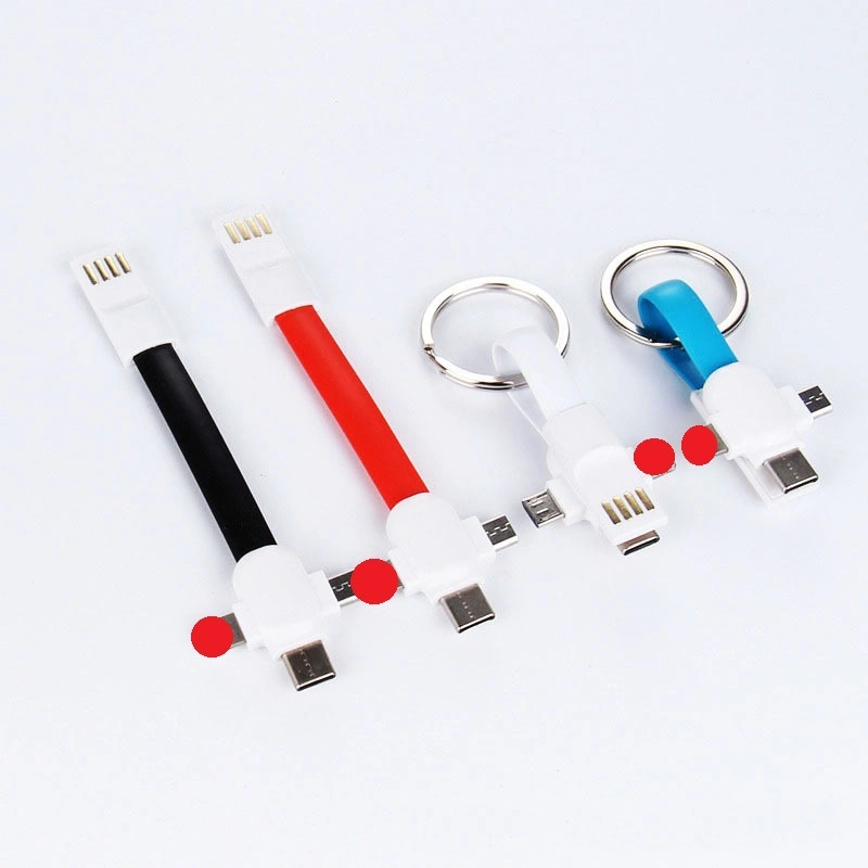 3 in 1 Colorful USB Flat Cable for Clasp Keychain Android Micro USB C Charging Cable Corporate Gift Mobile Phone Cable