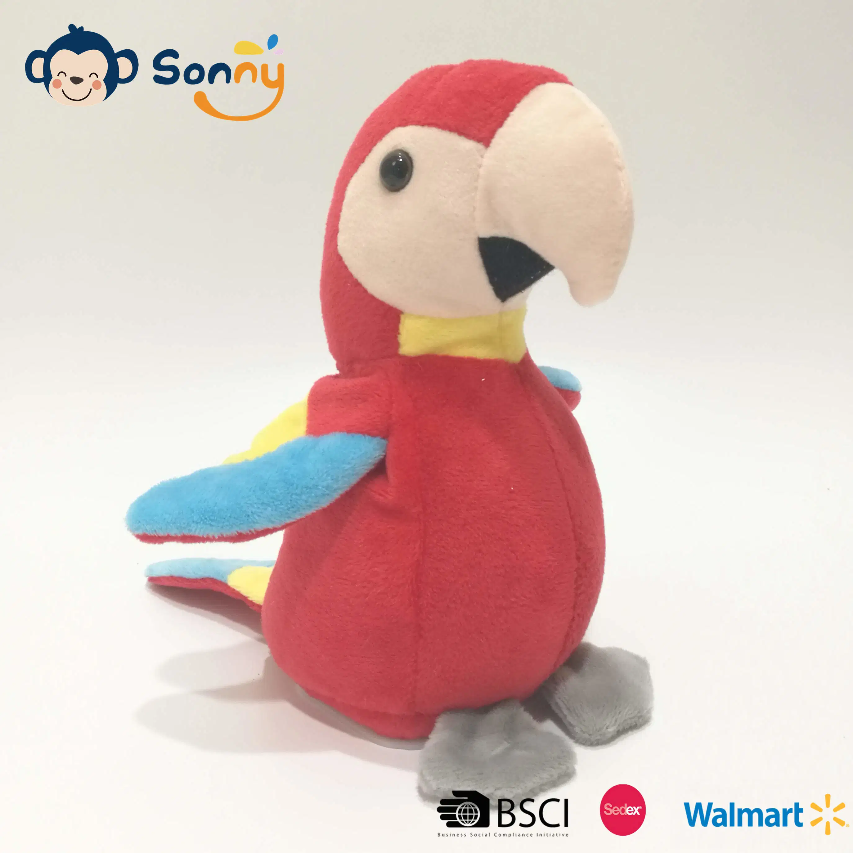 2023 Hot Selling grabación de voz personalizada, repetición y Alas que aletan Plush Parrot Talking Back Toy BSCI Audit