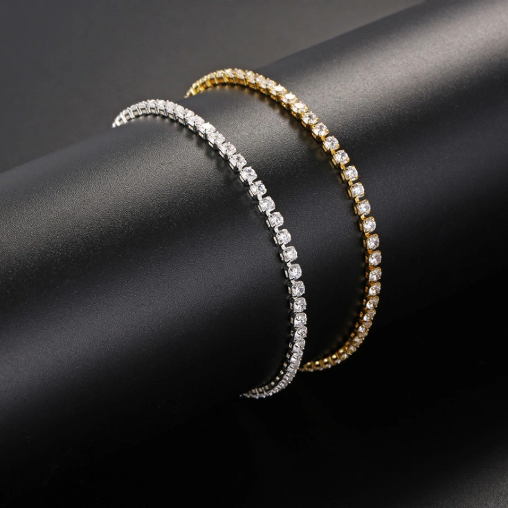 Fashion Stainless Steel Gold Plated Necklace Bracelet Anklet Fashion Jewelry with Shiny Rhinestone Crystal