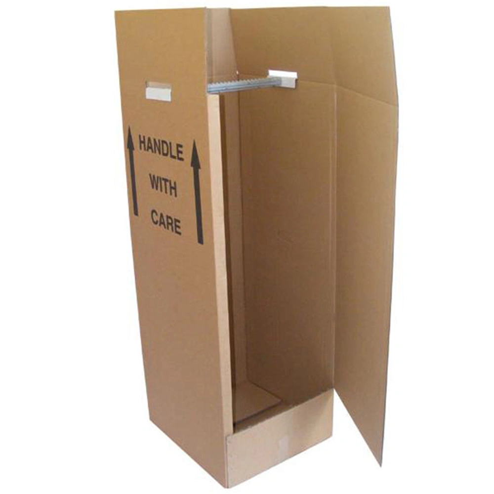 El logo impreso personalizado de Cartón Ondulado reciclado plegable Pesado armario de ropa de regalo papel de embalaje caja de cartón de embalaje de envío en movimiento con colgante