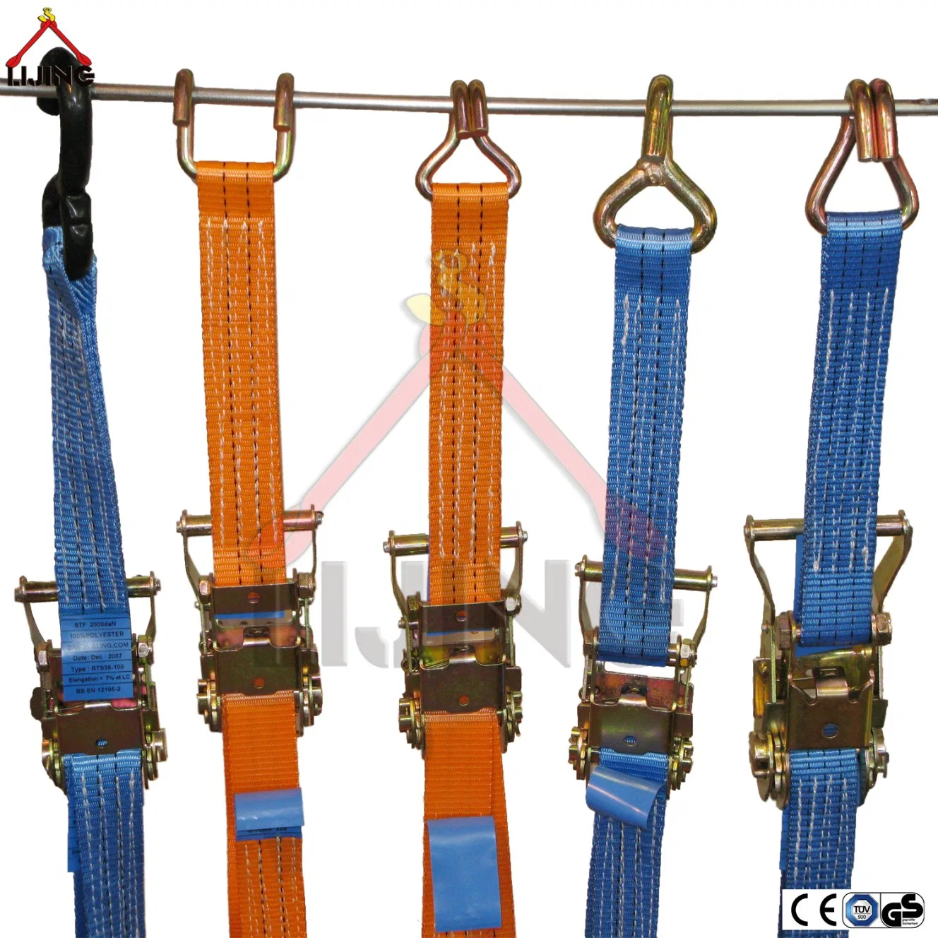 35mm 2000kg Ratchet Lashing Assemblies J-Hooks for Cargo Securing