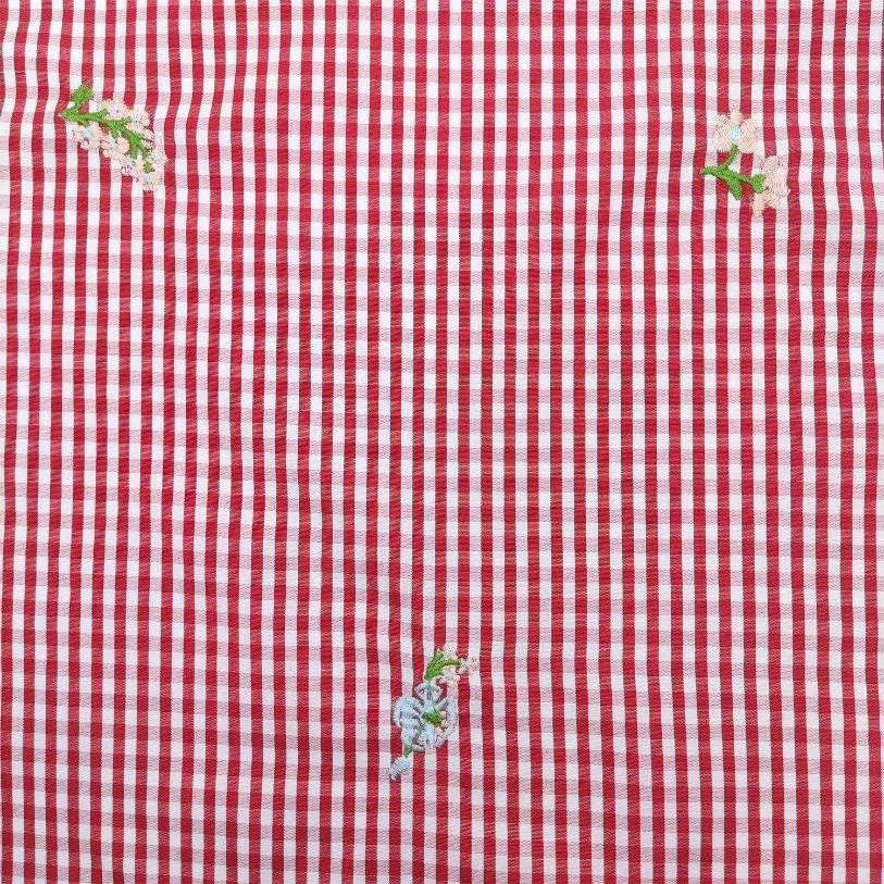 T/C 100%Cotton Plaid Striped Floral Embroidery Fabric for Garment Apparel