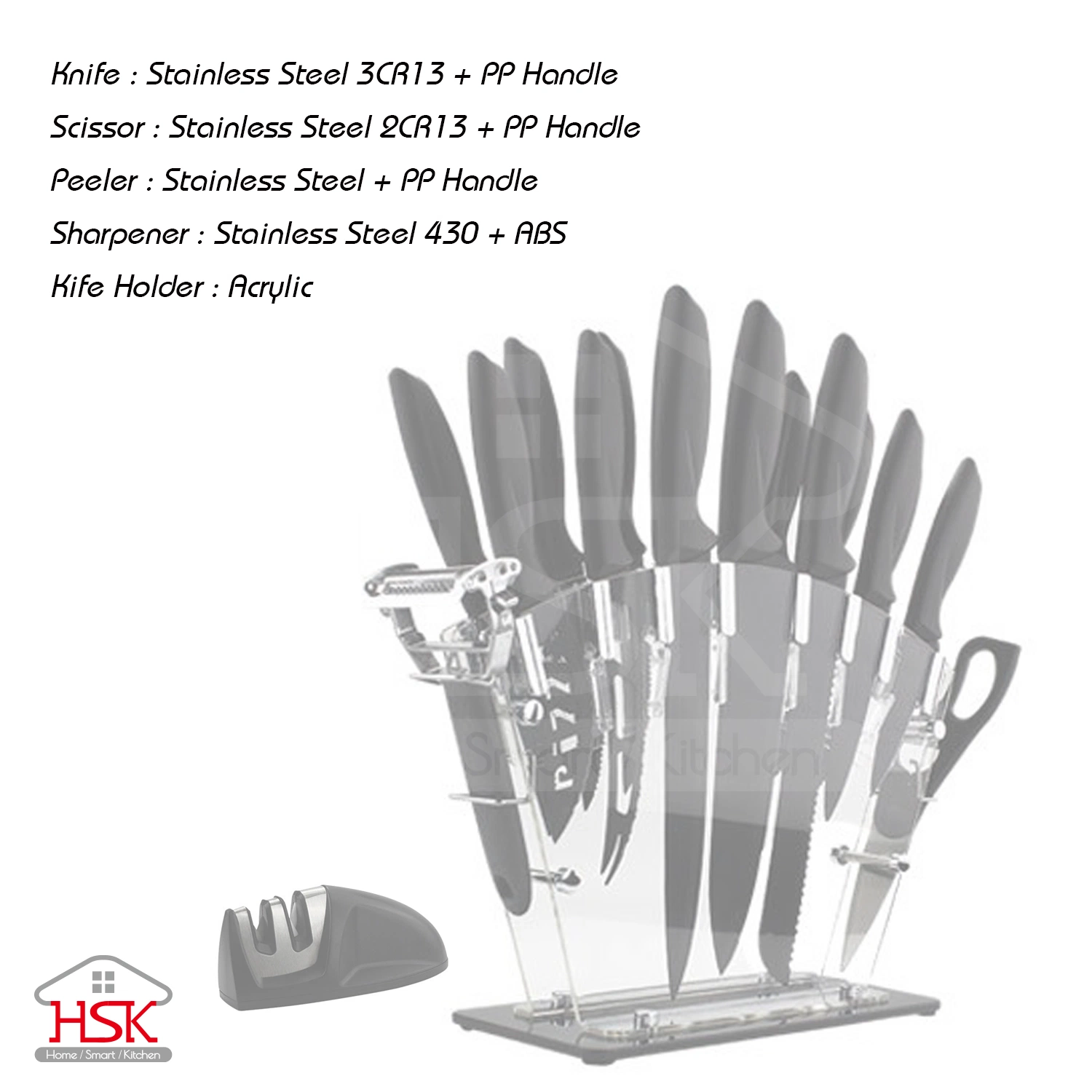 Stainless Steel Kitchen Knife Set with Acrylic Stand