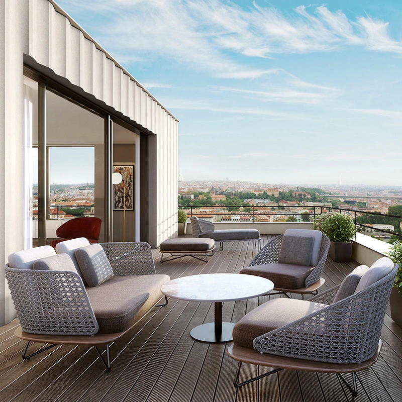 Stainless Steel Garden Lounge Sets Outdoor Furniture Rattan Wicker Sofa Set Furniture