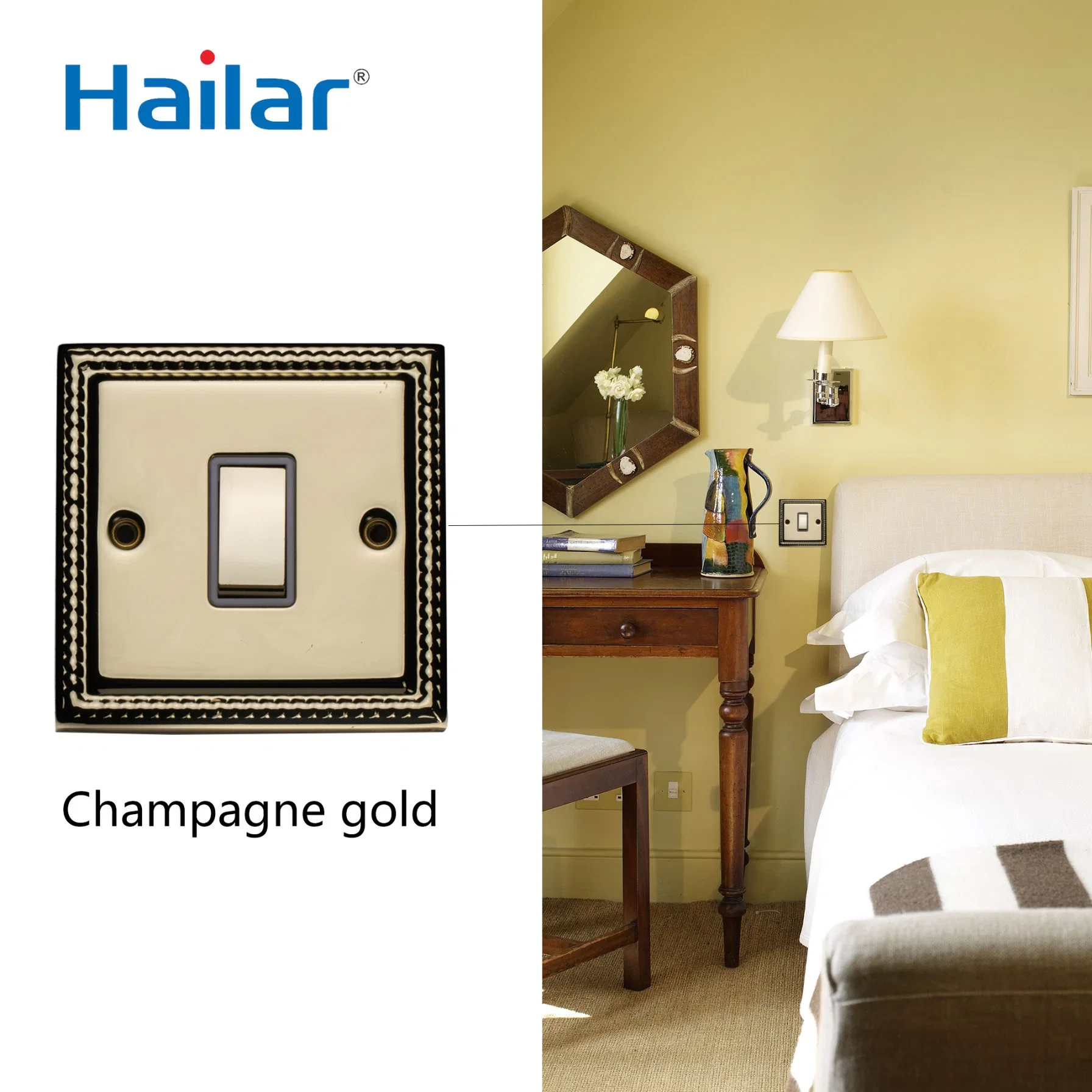 Hailar Polished Brass 1 Gang 1 Way Wall Switch UK