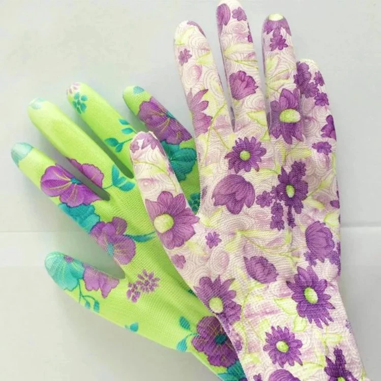 Floral Digital Printing 13G Gardening Safety Work Gloves with PU Coating CE