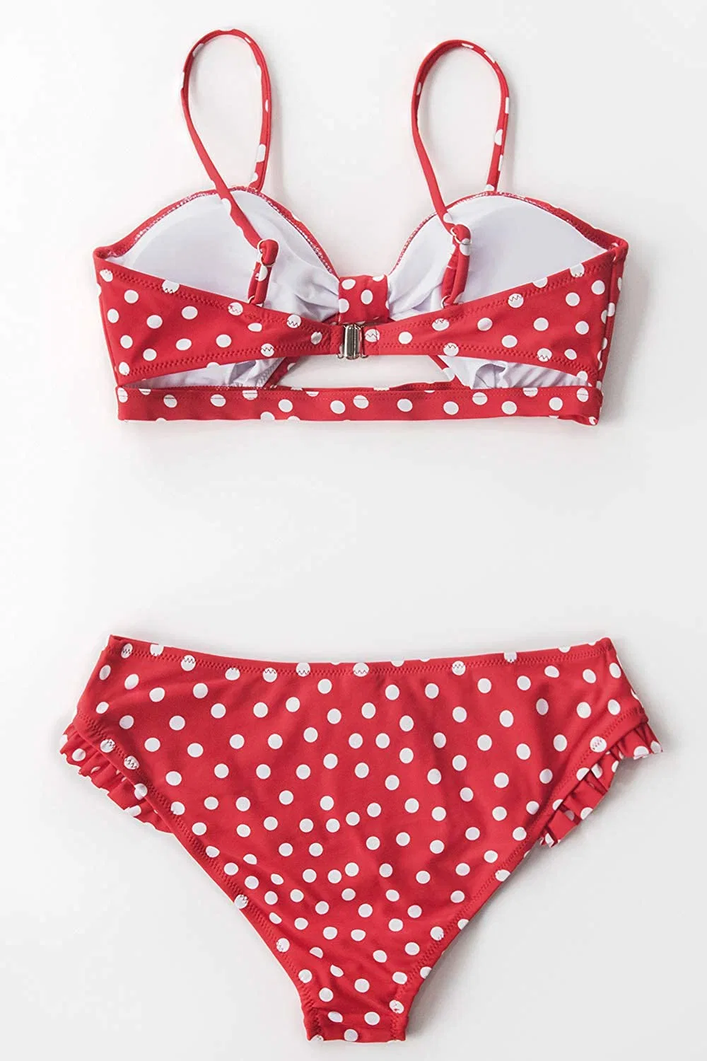 Women's Red Polka DOT Cutout Ruffles Back Hook Closure Bikini Sets