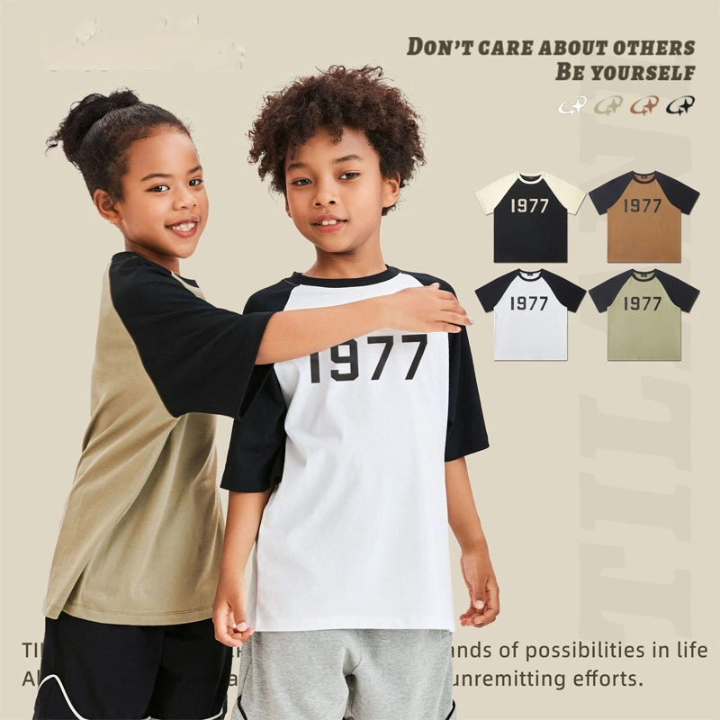 Children's Clothes Fog Alphabet 1977 Insert Shoulder Sleeve Children's Short Sleeve T-Shirt Boys Girls Short Sleeve (CFTZ-006)