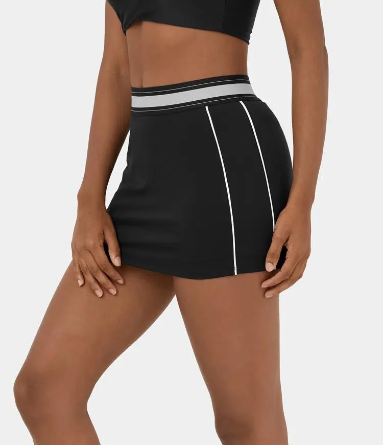 High Waisted 2-in-1 Bodycon Color Block Micro Mini Cool Touch Tennis Skirt