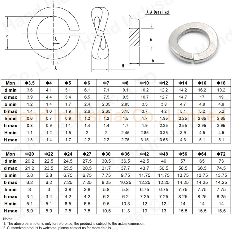 Hand Industrial DIN128b 18-8 18-10 Stainless Steel Curved Wave Single Coil Split Spring Lock Washers