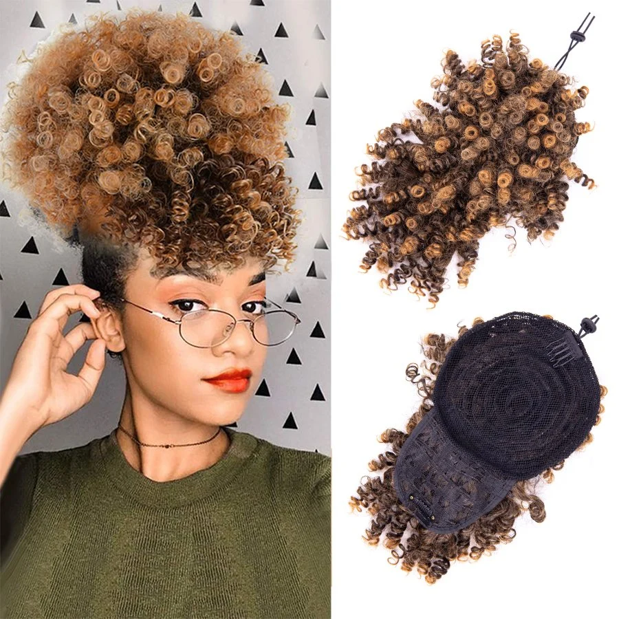 Großhandel/Lieferant Xuchang Haarfabrik Afro Kinky Curly Synthetische Drawstring Pferdeschwanz Haarverlängerungen