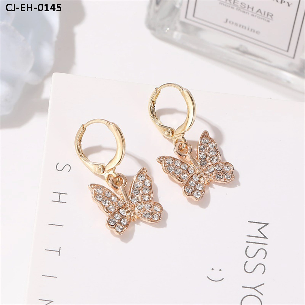 Fashion Designers Full Diamond Butterfly Elegant Temperament Rhinestone Clip on Earrings Factory Accessories