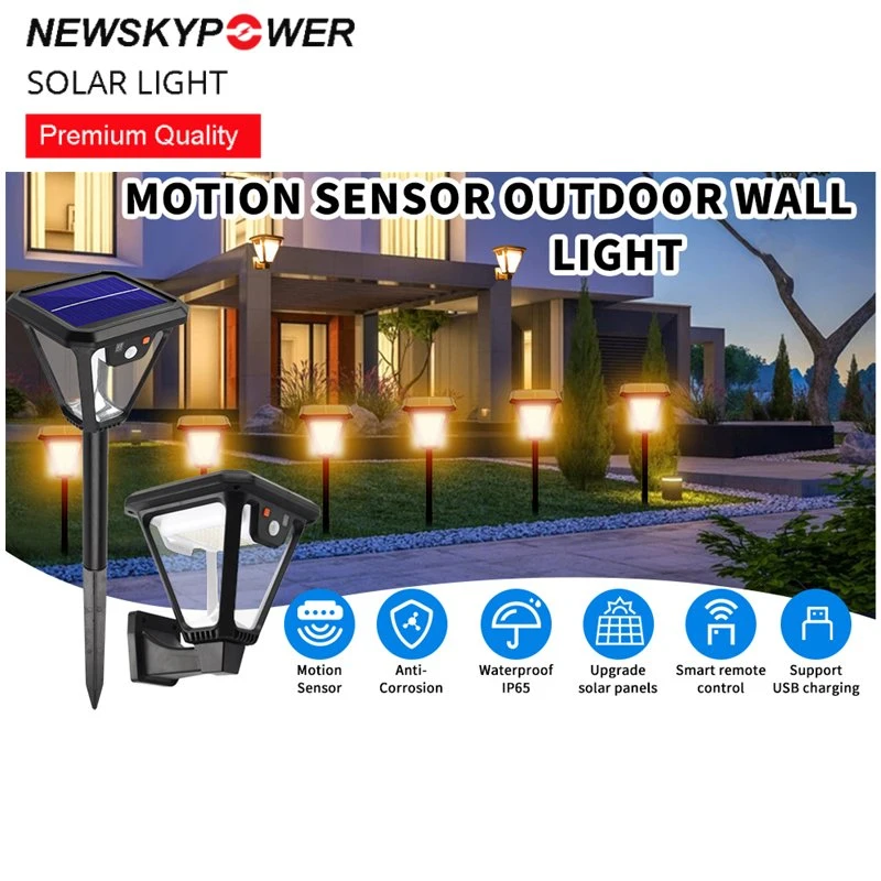 Outdoor 3 Modes Remote Control Garage Security Wall Lamp USB Charger Solar Lawn Light