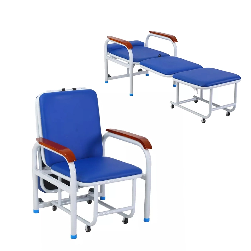 Mayorista Multi funciones Blue Metal Hospital reclinable silla durmiente plegable Cama plegable silla plegable cama para pacientes Centros de Enfermería