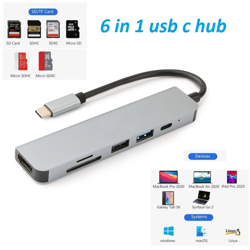 6 en 1 Adaptateur Type C vers HDTV Hub 4K pour MacBook PRO Air iMac iPad PRO USB 3.0