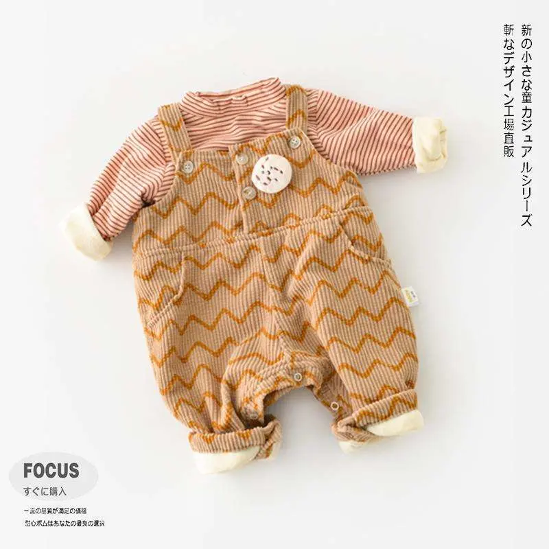 Autumn and Winter Padded Baby Carrier Pants Polka DOT Striped Corduroy Pants Can Open Crotch Baby Child Clothes Set