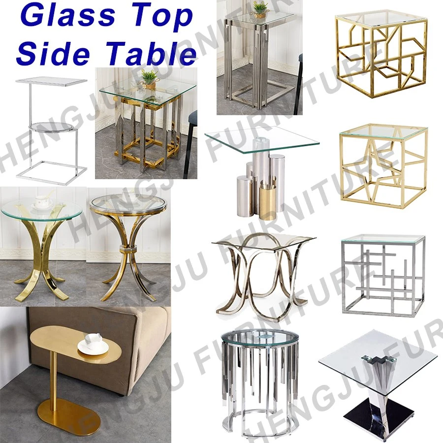 Móveis da sala de estar - mesas de café de mármore - redondas de aço inoxidável Mesa de final Luxury Modern Side Table for Sale Wedding Table Sofá mesa Golden