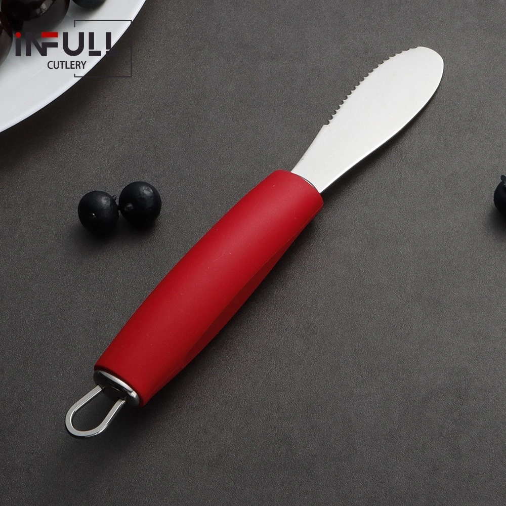 Utensílios de Cozinha em Aço inoxidável Espalhador com pega de borracha vermelha Utensílios de Cozinha Distribuidor de manteiga para gadget de queijo creme