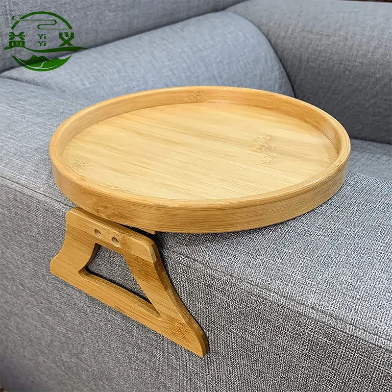 Dtk Sofa Armrest Clip-on Tray Round Bamboo Foldable Storage Round Serving Tray