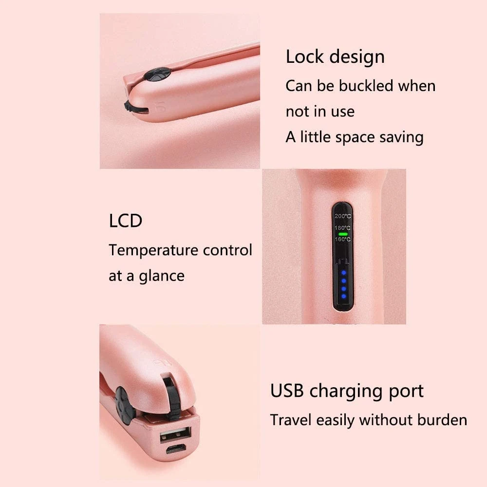 Портативный выпрямитель для волос USB Mini, перезаряжаемый, с функцией выпрямления волос