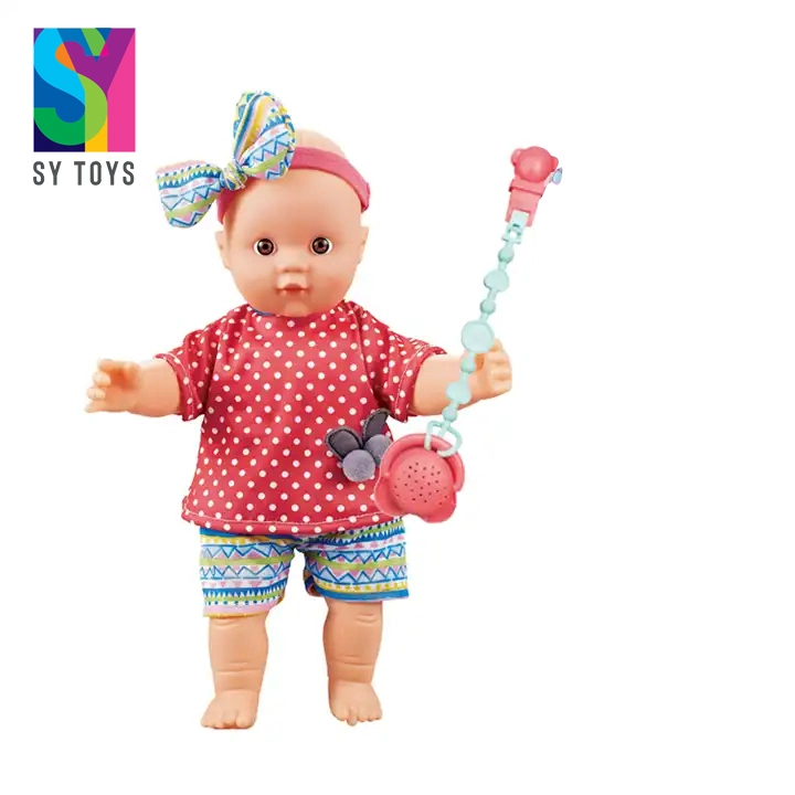 SY Education enfants enfants 12 pouces coton-corps PVC vinyle Doll Avec IC Sound Scene Play Set Toys for Girls Red Habillez le foulard et la sucette