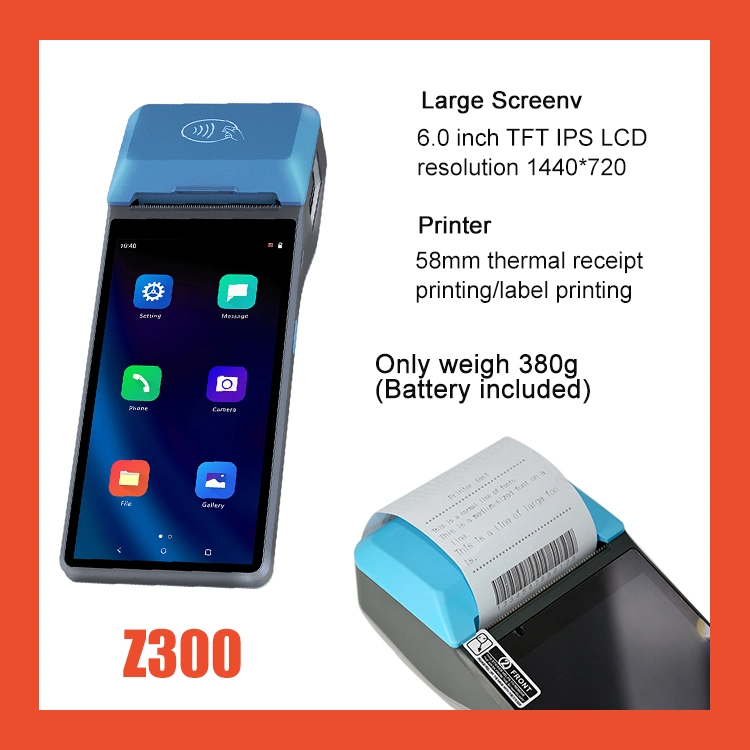 Free Sdk Symbol 4710 1d 2D 58mm Receipt Printer Mobile Android POS Terminal Machine with Audio Z300